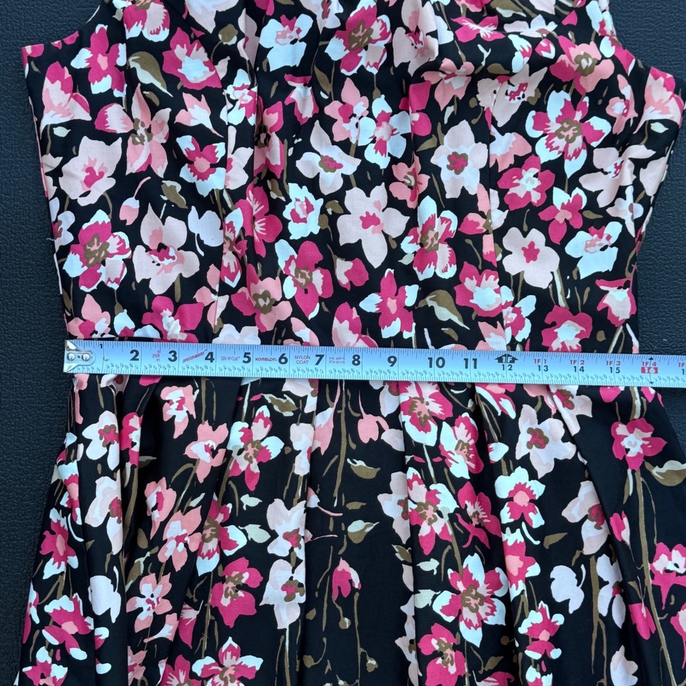 Talbots Dress Women 10 Navy Blue Excellent Floral Sleeveless Fit Flare Cotton - Picture 7 of 9